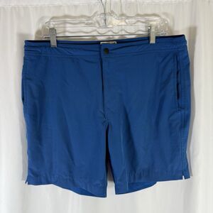 J. Crew Swim Trunks Mens XL Blue Drawstring Snap Zip Fle Swimwear Lining Cut Out